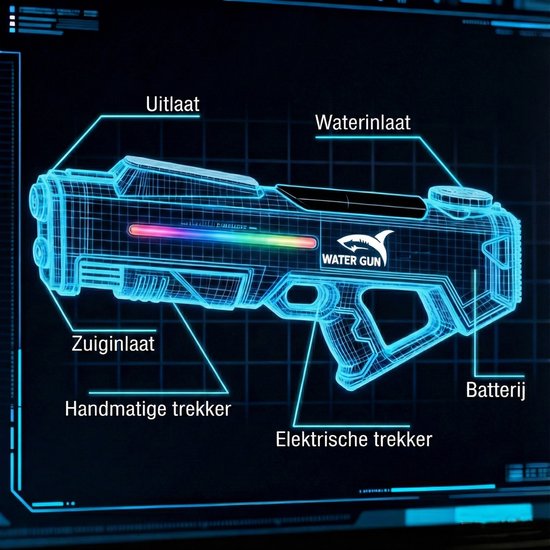 Elektrisch Waterpistool 46cm XL - 7m Bereik - 350ml - Water Pistool met Licht - Automatisch Watergeweer - Super Soaker - Waterspeelgoed - Elektrisch speelgoed - Buitenspeelgoed voor Kinderen & Volwassenen - Inclusief batterij - USB Oplaadbaar - Wit