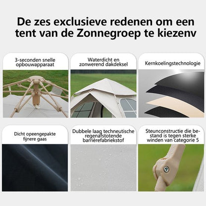 Automatische Pop-up Tent - Vierhoekige Kampeertent voor 2-3 Personen - Waterdicht met Vaste Zonnekap - Inclusief Draagtas - Ideaal voor Gezinscamping en Festivals - Met Verzilverde UV-Block Coating - Snelle 3-Seconden Opzet - Wit