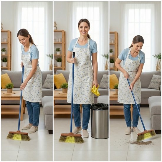 Clean bezem met Lange Steel - 134x32 cm - Professionele Kamerbezem voor Parket, Laminaat & PVC - Anti-Statische Vloerveger - Verwijdert Dierenharen & Stof - Ergonomische Huisbezem - Krasvrije Vloerborstel voor Woonkamer & Keuken - Groen/Geel