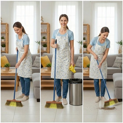 Clean bezem met Lange Steel - 134x32 cm - Professionele Kamerbezem voor Parket, Laminaat & PVC - Anti-Statische Vloerveger - Verwijdert Dierenharen & Stof - Ergonomische Huisbezem - Krasvrije Vloerborstel voor Woonkamer & Keuken - Groen/Geel