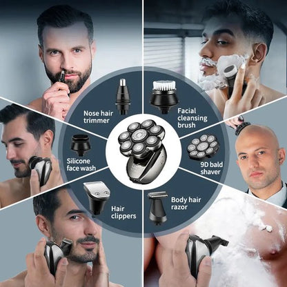 6-in-1 Scheerapparaat Mannen – Trimmer - Tondeuse - Gezicht en Hoofd Scheerapparaat - Schedel Scheerapparaat -Hoofd Kaal Scheren - Nat&Droog - Elektrisch - 10×Opzetstukken