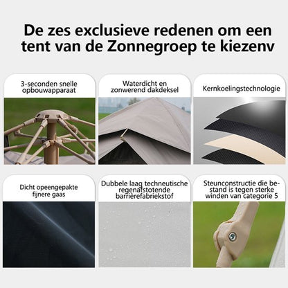 Automatische Pop-up Tent - Vierhoekige Kampeertent voor 2-3 Personen - Waterdicht met Vaste Zonnekap - Inclusief Draagtas - Ideaal voor Gezinscamping en Festivals - Met Zwarte UV-Block Coating - Snelle 3-Seconden Opzet - Kaki