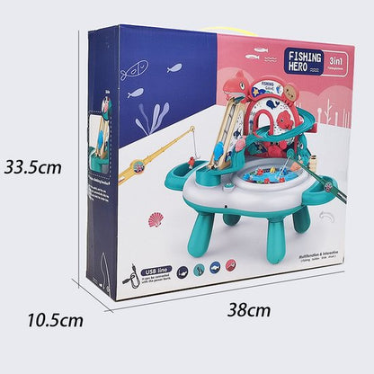Interactieve 3-in-1 Speeltafel & Visspel - Elektrisch Speelgoed met Glijbaan, Muziek & 2 Hengels - Magnetisch Vissen Spel voor Binnen - Fishing Set Speelgoed - Speelset met Visspel - Cadeau voor Kinderen 3 Jaar, Groen