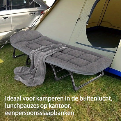 Veldbed - Camping bed - Logeerbed met Kussen- Opvouwbaar Kampeerbed - 190x66x30 cm - Strandbed - Versterkt 8-Poots - Met 3x Lendensteun - Stevig Kussen - Inklapbaar - Antraciet/Grijs - Ideaal voor Tuin, Kamperen & Reis