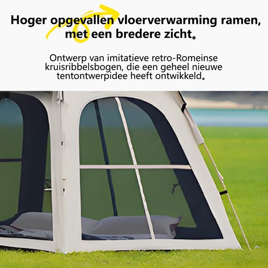 Pop-up Familietent met XXL Zonnescherm - 4-Persoons Koepeltent - Opzetten in 3 Seconden - Inclusief Voorluifel voor Extra Leefruimte - Waterdichte kampeertent - pop up tent voor Kamperen - festival tent + Draagtas - Kaki