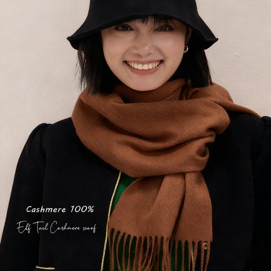 100% Cashmere Sjaal Dames - Zachte Kasjmier Wintersjaal in Chique Geschenkverpakking - Premium Kwaliteit met Waterrimpel Glans - Warm & Stijlvol - Verjaardag Cadeau voor Vrouwen - Cacaobruin