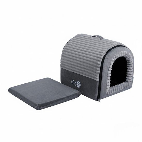 Hondenmand & Kattenhuis - 43*39*37CM - Luxe Huisdierbed - Opvouwbaar tot Sofa- Met Uitneembaar Kussen&Handvat - Wasbaar & Anti-slip - voor Middelgrote & Kleine Honden - Geschikt voor Alle Kittens - Indoor Iglo Slaapplek - Winter Warme Slaapzak -Grijs