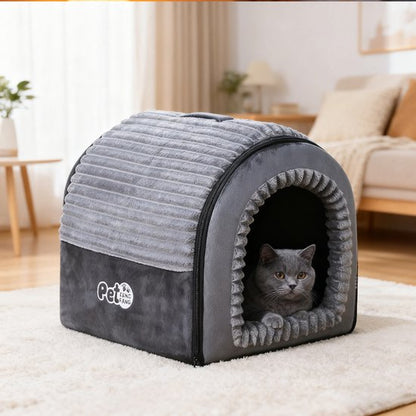 Hondenmand & Kattenhuis - 43*39*37CM - Luxe Huisdierbed - Opvouwbaar tot Sofa- Met Uitneembaar Kussen&Handvat - Wasbaar & Anti-slip - voor Middelgrote & Kleine Honden - Geschikt voor Alle Kittens - Indoor Iglo Slaapplek - Winter Warme Slaapzak -Grijs