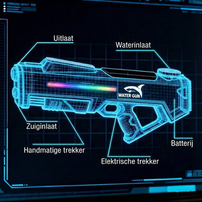 Elektrisch Waterpistool 46cm XL - 7m Bereik - 350ml - Water Pistool met Licht - Automatisch Watergeweer - Super Soaker - Waterspeelgoed - Elektrisch speelgoed - Buitenspeelgoed voor Kinderen & Volwassenen - Inclusief batterij - USB Oplaadbaar - Blauw