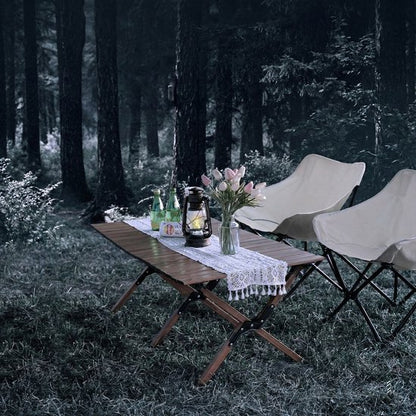 Aluminium Campingtafel 120 cm - Lichtgewicht Roltafel met Houtlook - Opvouwbaar & Compact voor 4-6 Personen - Belastbaar tot 100KG - Opvouwbare tafel Inclusief Draagtas voor Picknick & Tuin - 120x60x45cm - Bruin