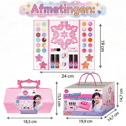 Luxe Kinder Make-up Set in Handtas met Oogschaduw & Lipgloss - 45-delige Cosmetica Koffer met Peel-Off Nagellak & Spiegel - 100% Afwasbaar & Veilige Ingrediënten - Hét Cadeau voor Verjaardag - Uitgebreid Speelgoed Cadeau voor Meisjes Vanaf 5 Jaar