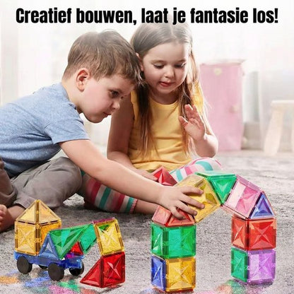 Magnetic Tiles 100 Stuks - Groot Formaat Magnetisch Speelgoed Bouwstenen met Auto & Reuzenrad - Educatief Constructie Speelgoed - Magnetic toys - Montessori 3D Puzzel - Creatief Verjaardag Cadeau voor Jongens & Meisjes 3 Jaar Kinderen