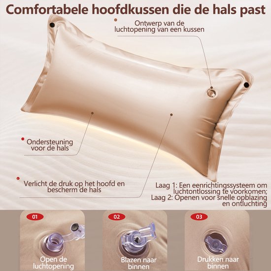 Slaapmat - Dubbel Campingmatras 192x132 cm Extra Breed - 5 cm Dikte - Incl. Stofvrije Hoes - Comfortabe - Opvouwbaar Kampeermatras - Logeermatras - 2-Persoons - Kaki