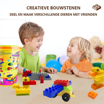 206-Delige Bouwstenen Set – Compatibel Bouwspeelgoed – Creatief Constructiespeelgoed voor Kinderen – Felle Kleuren & Diverse Vormen – Inclusief Opbergemmer