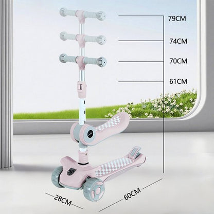 Kinderstep 3-in-1: Loopfiets + Driewieler + Step - Eénklaps Vouwbaar (Geen Montage!) - LED Lichtwielen - Verstelbaar 62-80cm - Veilig Laag Zwaartepunt - Geschikt 3-8 Jaar - Draagt 50kg - Zacht Roze