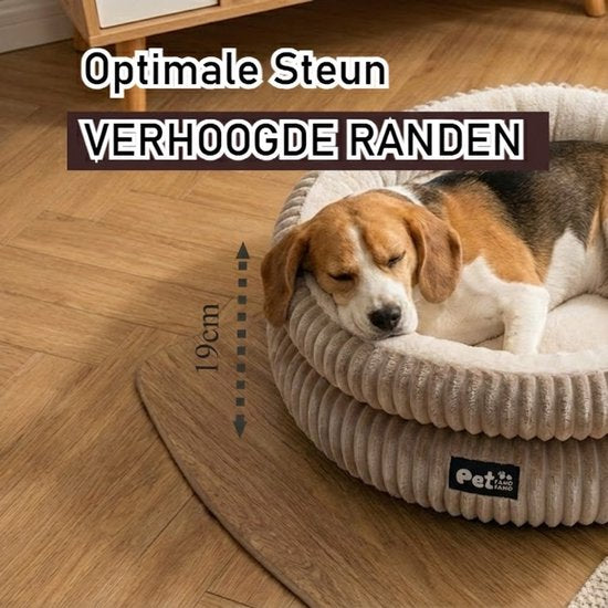 Donut Hondenmand & Kattenmand 65 cm - Fluffy Pluche Huisdierbed met Uitneembaar Kussen - Anti Stress & Kalmerend - Met Anti-slip Bodem - Zacht en Wasbaar in Machine - Ondersteuning voor Nek en Rug - voor Kleine tot Middelgrote Honden & Katten - Kaki
