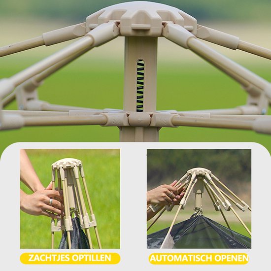 Pop-up Familietent met XXL Zonnescherm - 4-Persoons Koepeltent - Opzetten in 3 Seconden - Inclusief Voorluifel voor Extra Leefruimte - Waterdichte kampeertent - pop up tent voor Kamperen - festival tent + Draagtas - Kaki