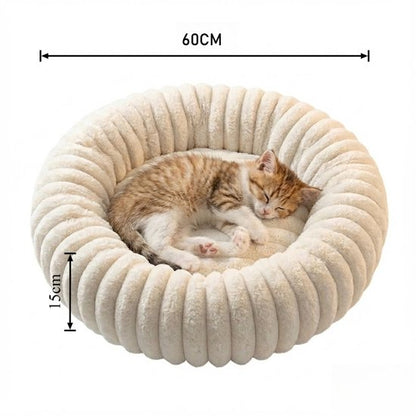 Donut Hondenmand & kattenmand 60 cm - Ronde huisdier nesten - Fluffy Hondenkussen - wasbaar - Anti-slip Mat Onderkant - Geschikt voor Pups & Kittens - Hondenmand rond - Dog Anti Stress Bed - Zacht Kattenbed - Comfortabel Nestje - beige