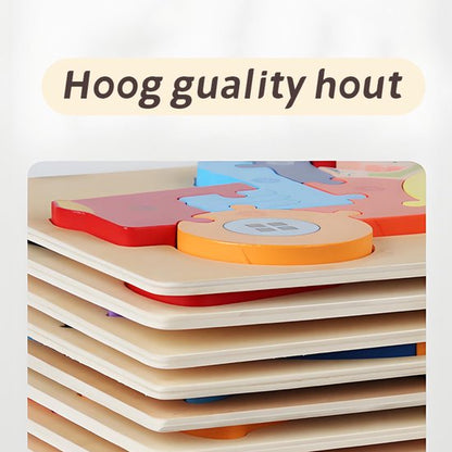 Houten Blokpuzzel-Montessori Speelgoed-3D puzzel-Kinderen-3 Jaar-Gift-Cadeau-14stuks-Paard, Educatief Spel voor 3 4 5 6 7 Jaar, Cadeau voor Jongens en Meisjes