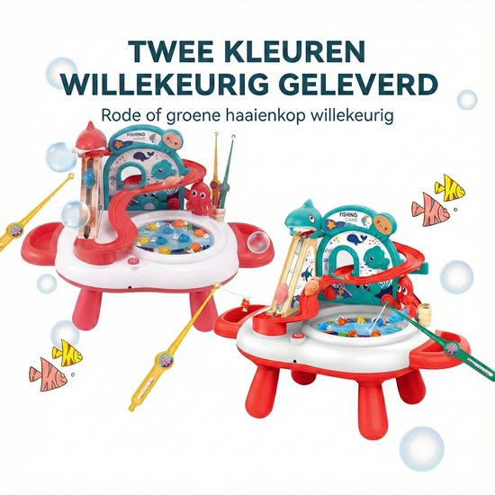 Interactieve 3-in-1 Speeltafel & Visspel - Elektrisch Speelgoed met Glijbaan, Muziek & 2 Hengels - Magnetisch Vissen Spel voor Binnen - Fishing Set Speelgoed - Speelset met Visspel - Cadeau voor Kinderen 3 Jaar, Rood