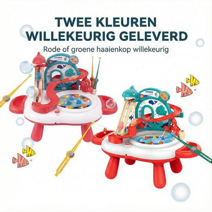 Interactieve 3-in-1 Speeltafel & Visspel - Elektrisch Speelgoed met Glijbaan, Muziek & 2 Hengels - Magnetisch Vissen Spel voor Binnen - Fishing Set Speelgoed - Speelset met Visspel - Cadeau voor Kinderen 3 Jaar, Rood