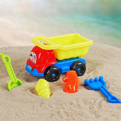 Zandspeelgoed Vrachtwagen Set - 7-delig - Strandspeelgoed met Auto, Gieter, Zandvormpjes & Schepje - Stevig Zandbak Speelgoed voor Kinderen - Complete Strandset - Zandbakspeelgoed - Zandbakken - Buitenspeelgoed - Speelgoed - Multi-color