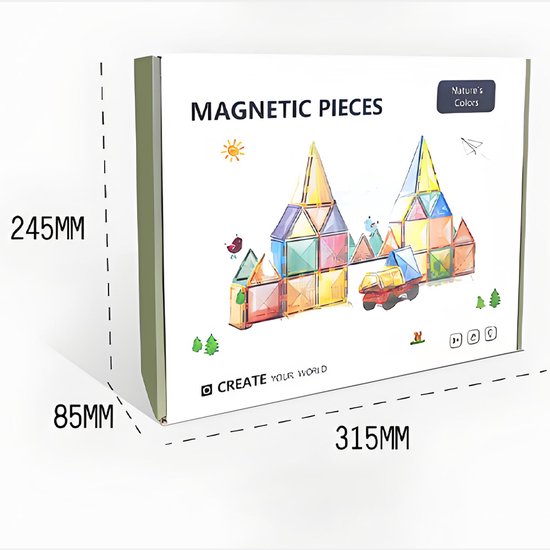 Magnetic Tiles 100 Stuks - Groot Formaat Magnetisch Speelgoed Bouwstenen met Auto & Reuzenrad - Educatief Constructie Speelgoed - Magnetic toys - Montessori 3D Puzzel - Creatief Verjaardag Cadeau voor Jongens & Meisjes 3 Jaar Kinderen