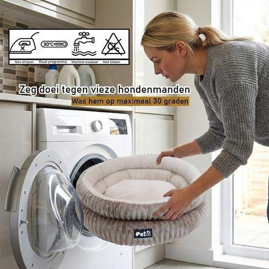 Donut Hondenmand & Kattenmand 65 cm - Fluffy Pluche Huisdierbed met Uitneembaar Kussen - Anti Stress & Kalmerend - Met Anti-slip Bodem - Zacht en Wasbaar in Machine - Ondersteuning voor Nek en Rug - voor Kleine tot Middelgrote Honden & Katten - Kaki