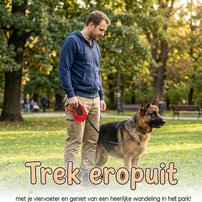 Uitschuifbare Hondenriem 5M (Tot 40KG) - Hondenlijn uittrekbaar - Automatische hondenriem - Rollijn - Anti-klit - Ergonomisch Handvat met Remsysteem - RVS Sluiting - Quick Lock Functie - rood