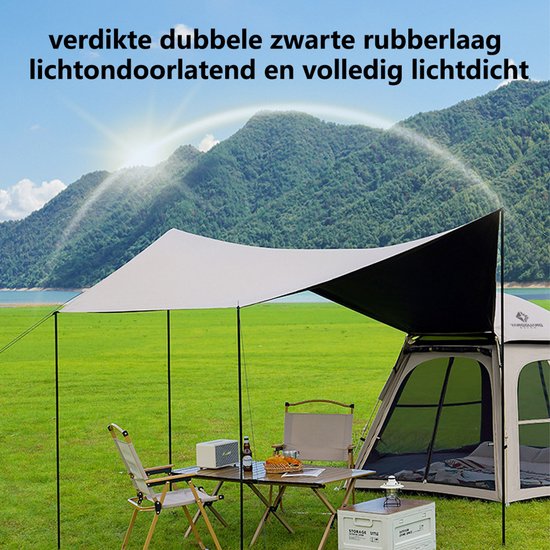 Pop-up Familietent met XXL Zonnescherm - 4-Persoons Koepeltent - Opzetten in 3 Seconden - Inclusief Voorluifel voor Extra Leefruimte - Waterdichte kampeertent - pop up tent voor Kamperen - festival tent + Draagtas - Kaki