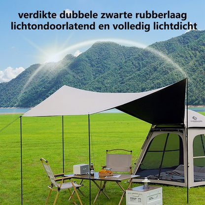 Pop-up Familietent met XXL Zonnescherm - 4-Persoons Koepeltent - Opzetten in 3 Seconden - Inclusief Voorluifel voor Extra Leefruimte - Waterdichte kampeertent - pop up tent voor Kamperen - festival tent + Draagtas - Kaki