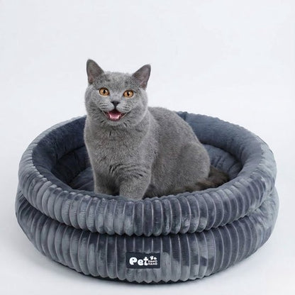 Donut Hondenmand & Kattenmand 65 cm - Fluffy Pluche Huisdierbed met Uitneembaar Kussen - Anti Stress & Kalmerend - Met Anti-slip Bodem - Zacht en Wasbaar in Machine - Ondersteuning voor Nek en Rug - voor Kleine tot Middelgrote Honden & Katten - grijs