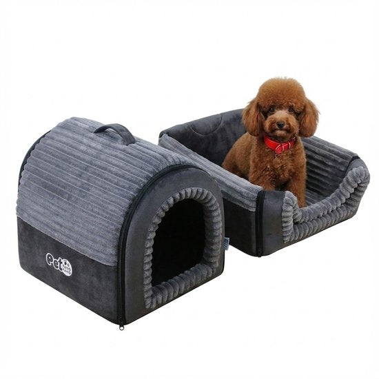Hondenmand & Kattenhuis - 43*39*37CM - Luxe Huisdierbed - Opvouwbaar tot Sofa- Met Uitneembaar Kussen&Handvat - Wasbaar & Anti-slip - voor Middelgrote & Kleine Honden - Geschikt voor Alle Kittens - Indoor Iglo Slaapplek - Winter Warme Slaapzak -Grijs