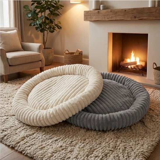 Donut Hondenmand 100 cm - Ronde huisdier nesten - Fluffy Hondenkussen - wasbaar - Anti-slip Mat Onderkant - voor grote honden - Anti Stress & Kalmerende Werking - Hondenmand rond - Comfortabele Slaapmand - Luxe Dierenbenodigdheden - Dog Bed - grijs