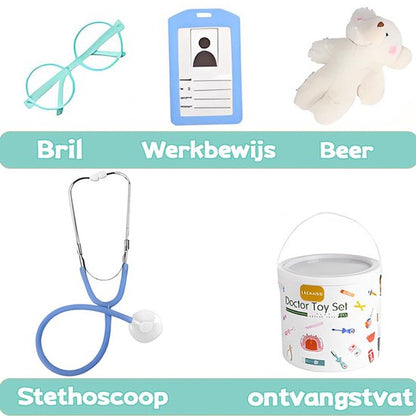 Dokter Speelgoedset 21-delig voor Peuters – Houten Dokterssetje met Stethoscoop, Spuit en Thermometer – Educatief Rollenspel Speelgoed