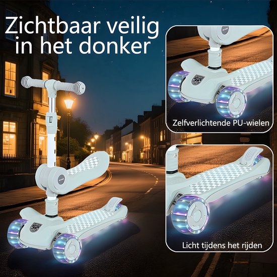 Kinderstep 3-in-1: Loopfiets + Driewieler + Step - Eénklaps Vouwbaar (Geen Montage!) - LED Lichtwielen - Verstelbaar 62-80cm - Veilig Laag Zwaartepunt - Geschikt 3-8 Jaar - Draagt 50kg - Licht Mintgroen