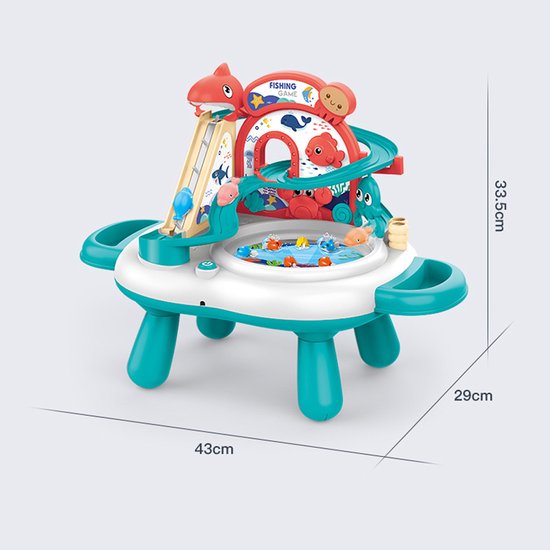 Interactieve 3-in-1 Speeltafel & Visspel - Elektrisch Speelgoed met Glijbaan, Muziek & 2 Hengels - Magnetisch Vissen Spel voor Binnen - Fishing Set Speelgoed - Speelset met Visspel - Cadeau voor Kinderen 3 Jaar, Groen