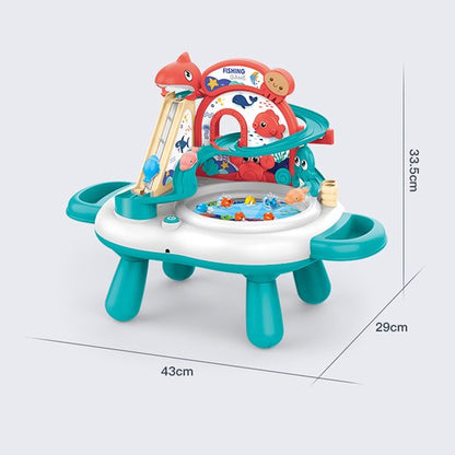 Interactieve 3-in-1 Speeltafel & Visspel - Elektrisch Speelgoed met Glijbaan, Muziek & 2 Hengels - Magnetisch Vissen Spel voor Binnen - Fishing Set Speelgoed - Speelset met Visspel - Cadeau voor Kinderen 3 Jaar, Groen