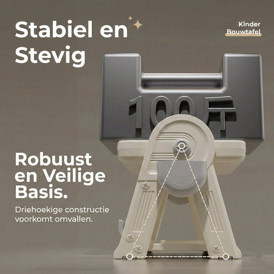 Kindertafel Met 1 Stoel + 2 Bakjes + 209 Grote Bouwstenen- 2-in-1 Bouwtafel & Leertafel - Speeltafel Geschikt voor Lego® & Duplo® blokken - Blokken Tafel Kinderen - Legotafel- zandtafel - watertafel - Ideaal Cadeau voor Verjaardagen, Wit