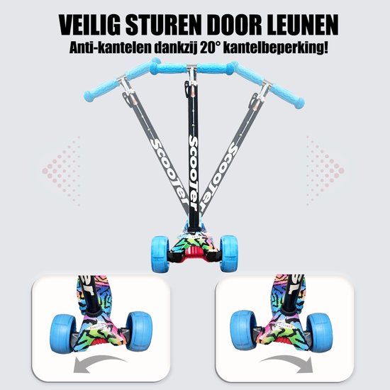 Kinderstep - LED-wielen met flitsende verlichting - max 50kg - leeftijd 3+ - hoogte verstelbaar 61-83 cm (3 standen) Blauw