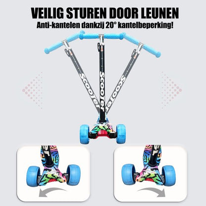 Kinderstep - LED-wielen met flitsende verlichting - max 50kg - leeftijd 3+ - hoogte verstelbaar 61-83 cm (3 standen) Blauw