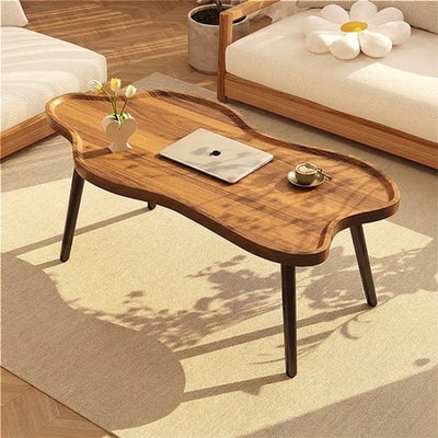 Japandi salontafel- Organische Salontafel (120x60) - Walnoot look - Wolkvorm Koffietafel in Notenhout Kleur - Salontafel zonder scherpe hoeken - Salontafel met dienbladblad - Wabi- Japandi Woonkamer Tafel met Opstaande Rand - Modern & Uniek Design