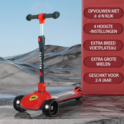 Kinderstep - 3 Lichtgevende LED Wielen - Hoogte Verstelbaar - Jongens/Meisjes - 4 Hoogtes (60-75cm) - Step Eénknops Opvouwbaar - Geschikt voor 2-9 Jaar - Rood