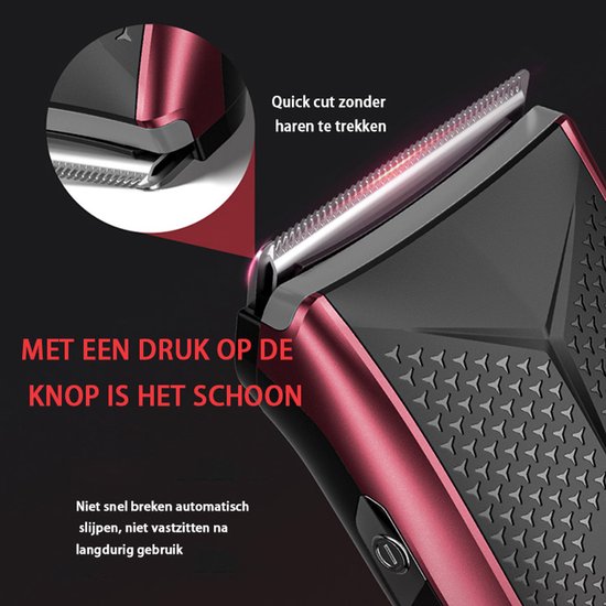 Tondeuse-All-in-One Precisietrimmer, Apparaat voor Gezicht en Hoofd-4 Lengtestanden (2-15 mm)-Waterdicht-Zelfslijpende Mesjes-Draadloos-Batterij Indicatie USB oplaadbare 120 min batterijduur (Rood)
