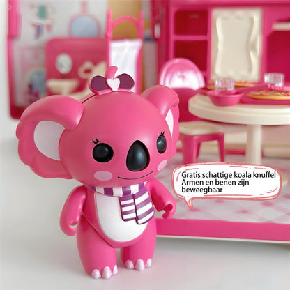 Koala Diary Poppenhuis & Camper Speelset - Uitklapbaar Vakantiehuis Bus met Meubels & Koala Figuur - Mobiel Kinderspeelgoed met Slaapkamer, woonkamer, keuken en toilet - Interactief Rollenspel Speelgoed - Verjaardag Cadeau voor Meisjes 3 Jaar +