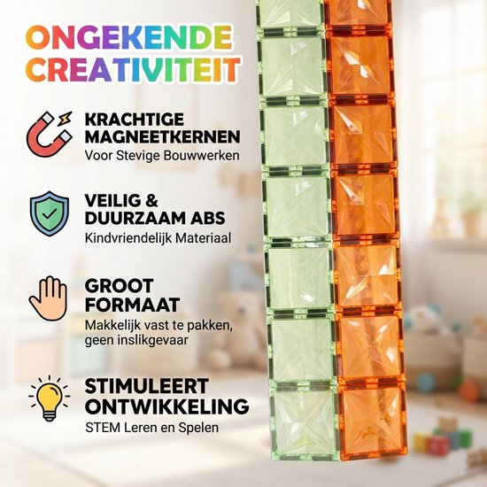 Magnetic Tiles 100 Stuks - Groot Formaat Magnetisch Speelgoed Bouwstenen met Auto & Reuzenrad - Educatief Constructie Speelgoed - Magnetic toys - Montessori 3D Puzzel - Creatief Verjaardag Cadeau voor Jongens & Meisjes 3 Jaar Kinderen
