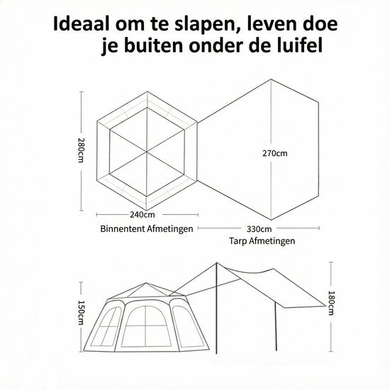 Pop-up Familietent met XXL Zonnescherm - 4-Persoons Koepeltent - Opzetten in 3 Seconden - Inclusief Voorluifel voor Extra Leefruimte - Waterdichte kampeertent - pop up tent voor Kamperen - festival tent + Draagtas - Wit