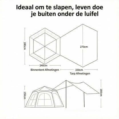 Pop-up Familietent met XXL Zonnescherm - 4-Persoons Koepeltent - Opzetten in 3 Seconden - Inclusief Voorluifel voor Extra Leefruimte - Waterdichte kampeertent - pop up tent voor Kamperen - festival tent + Draagtas - Wit