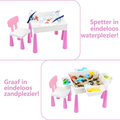 Kindertafel Met 1 Stoel + 4 Bakjes + 410 Bouwstenen - 2-in-1 Bouwtafel & Leertafel - Speeltafel Geschikt voor Lego® & Duplo® blokken - Blokken Tafel Kinderen - zandtafel - watertafel - Ideaal Cadeau voor Kerst & Verjaardagen ‌Roze