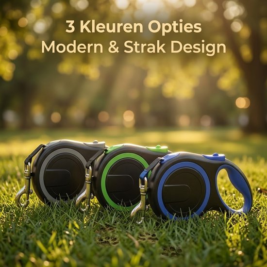 Uitschuifbare Hondenriem 3M (Tot 15KG) - Rollijn Hondenriem - Hondenlijn uittrekbaar - Automatische hondenriem - Rollijn - Anti-klit - Ergonomisch Handvat met Remsysteem - RVS Sluiting - Quick Lock Functie - grijs